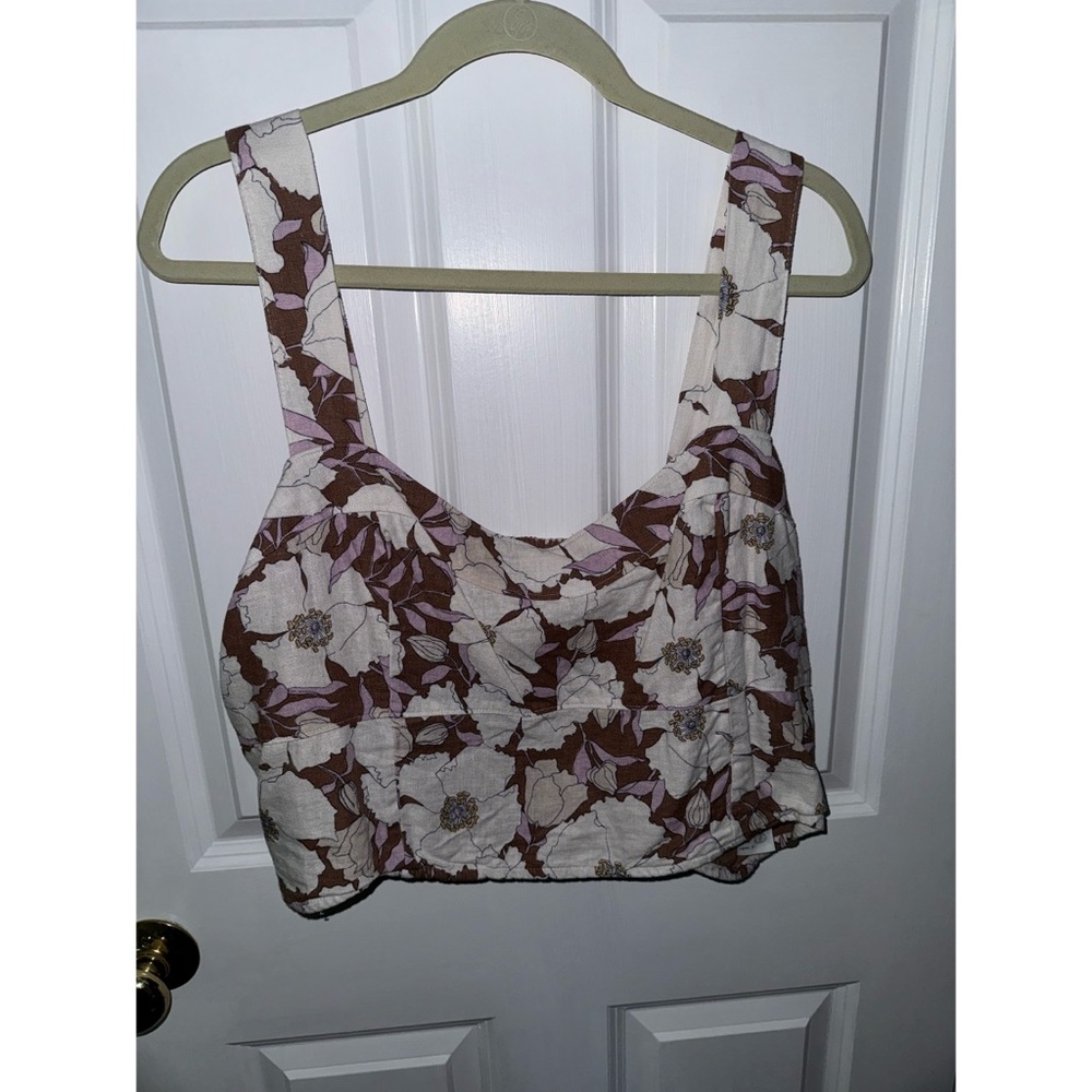 Abercrombie & Fitch Floral Crop Top in Cream, Brown & Light Pink